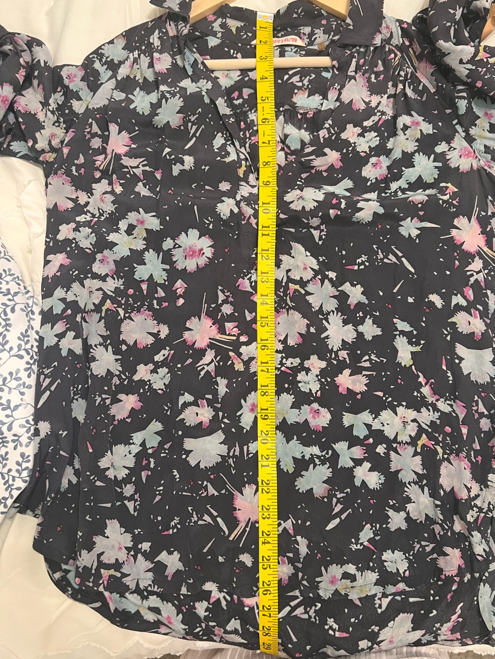 Rebecca Taylor Black Floral V-Neck Blouse with Pink and White Accents - Picture 9 of 9